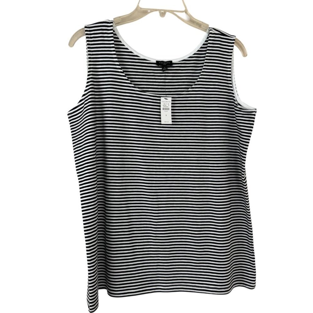 Talbots NEW Black White Striped Tank Top Plus Size X Pima Cotton Blend Casual